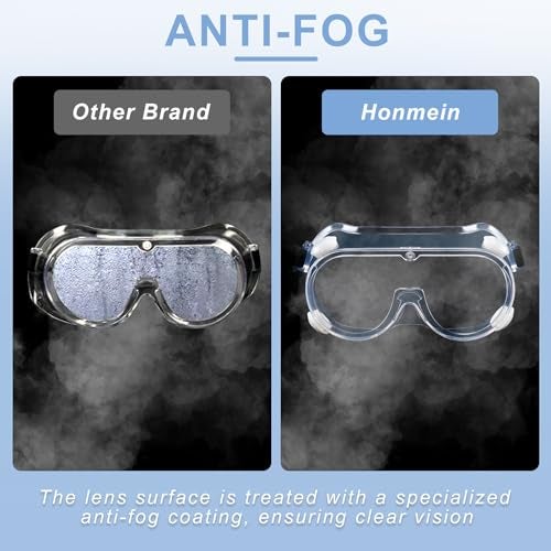 Honmein 2-Pack Safety Goggles, Anti-Fog Lab Goggles, Over Glasses Safety Glasses for Chemistry Lab, Mowing, Woodworking, Painting, Construction, Industrial Use - Image 2