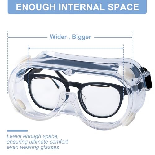 Honmein 2-Pack Safety Goggles, Anti-Fog Lab Goggles, Over Glasses Safety Glasses for Chemistry Lab, Mowing, Woodworking, Painting, Construction, Industrial Use - Image 5