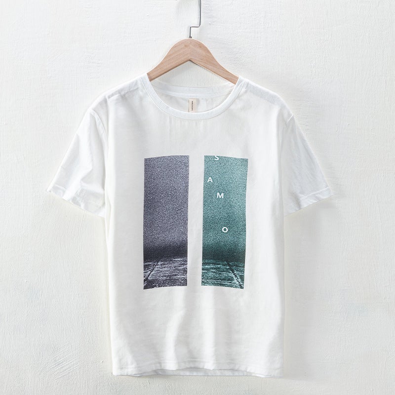 T26050 Spring And Casual White Short-Sleeved Men'S Crewneck Letter Printed T-Shirt Men'S Wear One Piece Hair - Image 1