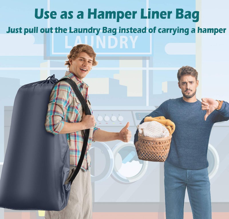 Coomee Heavy Duty Laundry Bag 2 Pack XL Nylon Laundry Bags with Straps, Washable Large Dirty Clothes Organizer with Drawstring Closure, Travel Washing Bag Fit a Laundry Hamper or Basket - Image 4