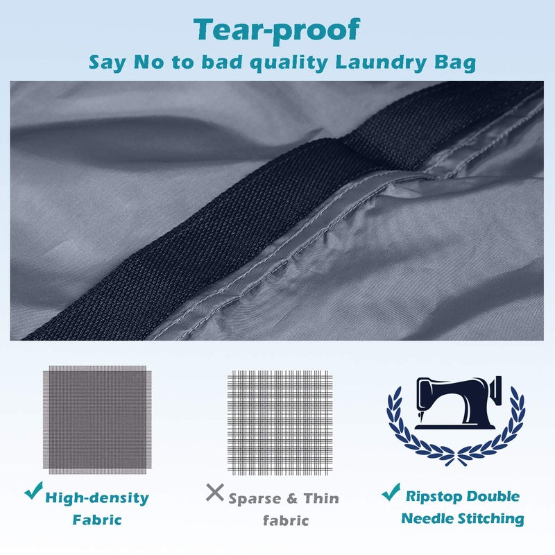 Coomee Heavy Duty Laundry Bag 2 Pack XL Nylon Laundry Bags with Straps, Washable Large Dirty Clothes Organizer with Drawstring Closure, Travel Washing Bag Fit a Laundry Hamper or Basket - Image 3