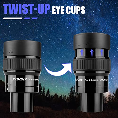 SVBONY SV191 Zoom Eyepiece, Zoom 7.2 to 21.6mm, Telescope Eyepiece 1.25" FMC, 42°-65° FOV, 7 Element 4 Group with Twist-Up eyecups Telescope Accessories for Astronomic Telescope and Spotting Scopes - Image 4