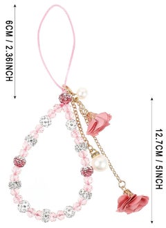 Depend Cell Phone Straps, Creative Crystal Flower Pendant Charm Phone Strap Charm, Non- Slip Phone Lanyard Cute Pocket Keychain Strap For Car Key Purse Phone Decoration Accessories (Pink)  - Image 4