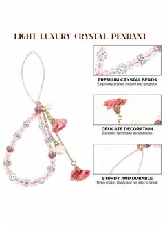 Depend Cell Phone Straps, Creative Crystal Flower Pendant Charm Phone Strap Charm, Non- Slip Phone Lanyard Cute Pocket Keychain Strap For Car Key Purse Phone Decoration Accessories (Pink)  - Image 5