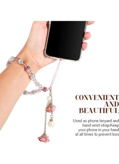Depend Cell Phone Straps, Creative Crystal Flower Pendant Charm Phone Strap Charm, Non- Slip Phone Lanyard Cute Pocket Keychain Strap For Car Key Purse Phone Decoration Accessories (Pink)  - Image 2