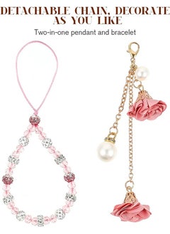 Depend Cell Phone Straps, Creative Crystal Flower Pendant Charm Phone Strap Charm, Non- Slip Phone Lanyard Cute Pocket Keychain Strap For Car Key Purse Phone Decoration Accessories (Pink)  - Image 3