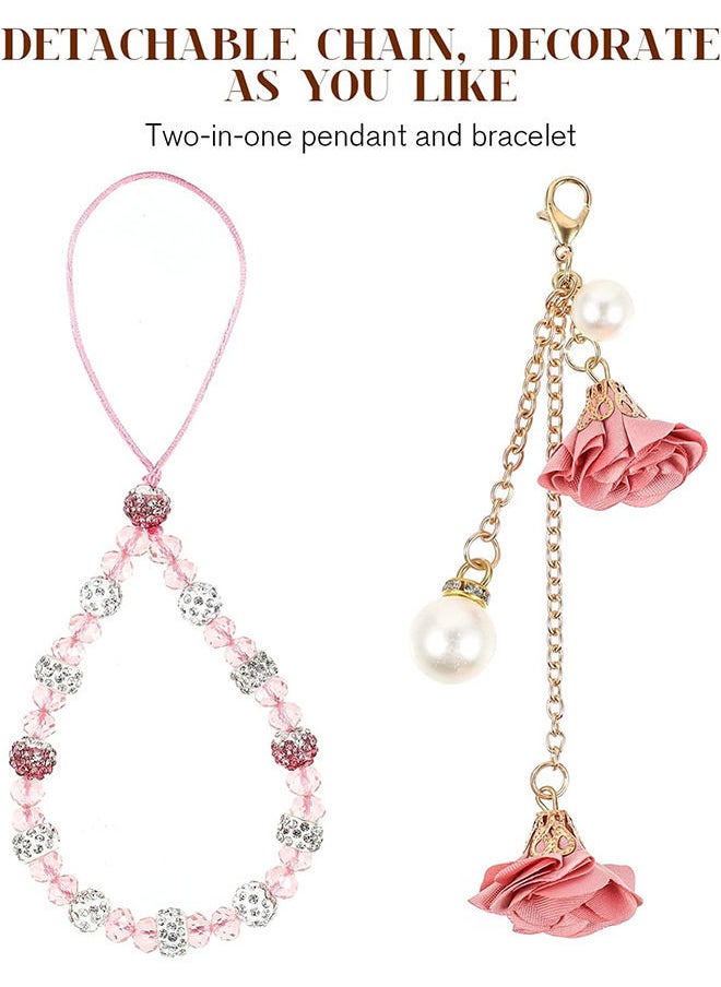 Depend Cell Phone Straps, Creative Crystal Flower Pendant Charm Phone Strap Charm, Non- Slip Phone Lanyard Cute Pocket Keychain Strap For Car Key Purse Phone Decoration Accessories (Pink)  - Image 3