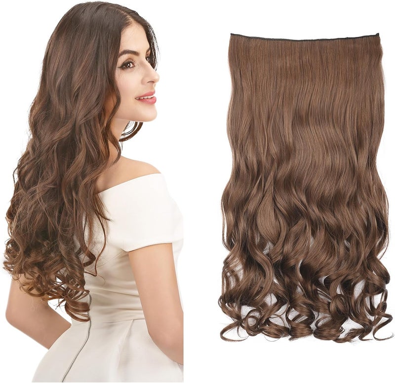 REECHO 20" 1-Pack 3/4 Full Head Curly Wave Clips in on Synthetic Hair Extensions HE008 Hairpieces for Women 5 Clips 4.5 Oz per Piece - Medium Warm Brown - Image 1