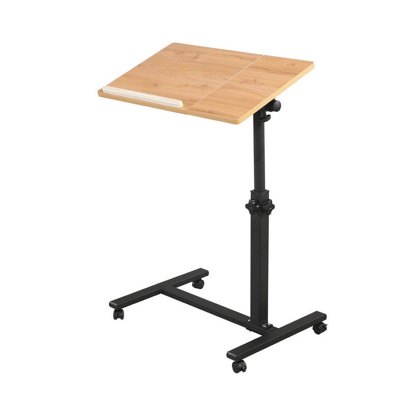 TigerDad Overbed Bedside Desk Mobile Rolling Laptop Stand Tilting Overbed Table with Wheels Height Adjustable Tray Table for Laptop Bed Sofa Side Table Wood