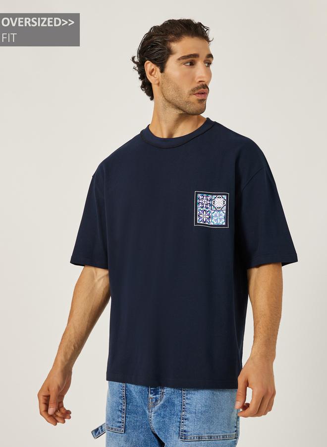 Styli Men Navy Oversized Graphic Print T-Shirt - Image 1