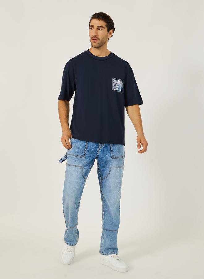 Styli Men Navy Oversized Graphic Print T-Shirt - Image 2
