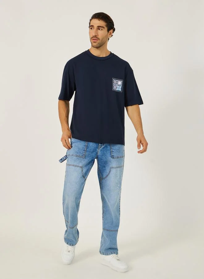 Styli Styli Men Navy Oversized Graphic Print T-Shirt