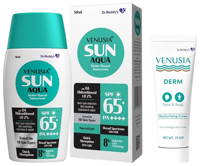 VENUSIA لوشن مرطب فينوسيا ديرم 75 جرام  واقي شمس فينوسيا المائي SPF65 حماية كاملة 50 جرام - Image 1