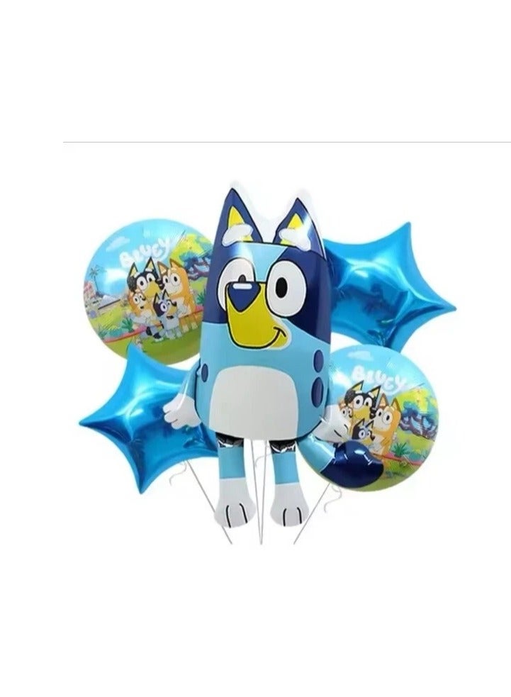 5Pcs Set Bluey Birthday Decorative Ballons Cartoon Aluminum Foil Balloon