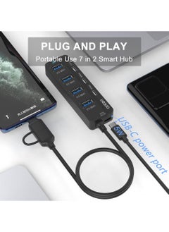 onten USB C Hub,7 Ports USB3.0 to USB-C HUB with a USB C to USB 3.0 Adapter. 3.2ft Cable 4*USB3.0 Ports,3*USB C Ports forThunderbolt 3/4 MacBook Surface Pro and More USB/USB C Devices  - Image 3
