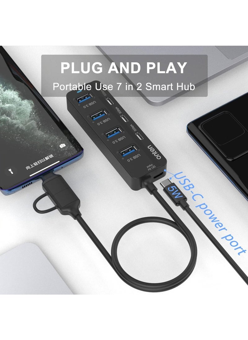 onten USB C Hub,7 Ports USB3.0 to USB-C HUB with a USB C to USB 3.0 Adapter. 3.2ft Cable 4*USB3.0 Ports,3*USB C Ports forThunderbolt 3/4 MacBook Surface Pro and More USB/USB C Devices  - Image 3