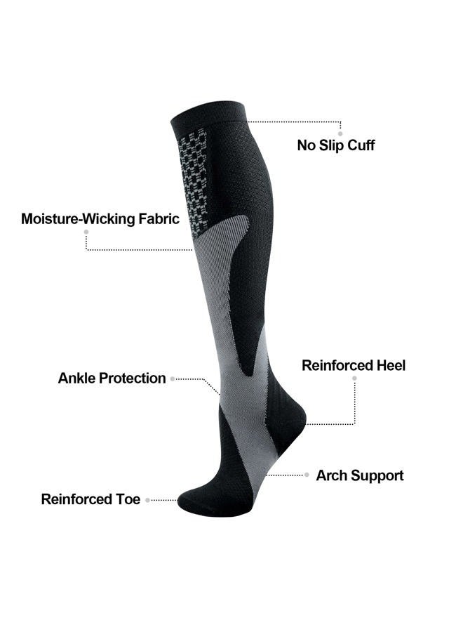 YUEDGE 3 Pairs Compression Socks for Men Knee High Running Cycling Softball Baseball Athletic Support Socks Size 9-11, Black - Image 2