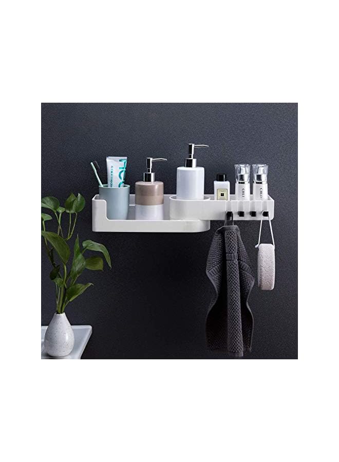 Raxoom Bathroom Corner Shelf Self Adhesive - Shower Caddy Rotatable Without Drilling with 4 Hooks for Bathroom Basket Kitchen Storage, 210° Corner Storage Shower Shelf with 4 Hooks - Image 3