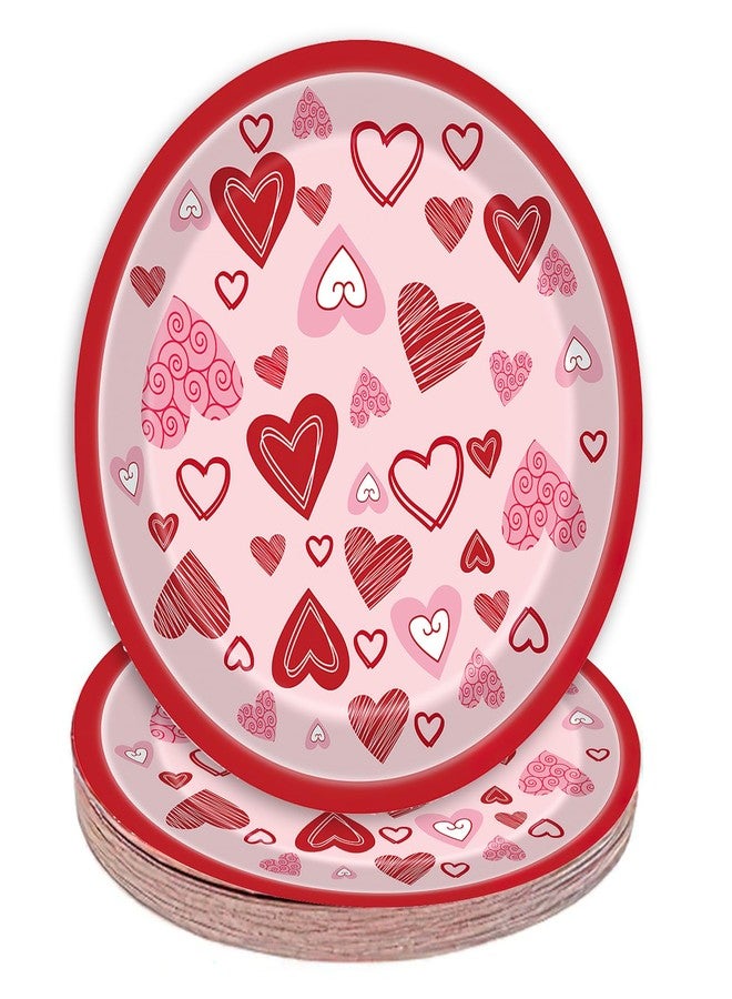 BASEMMAHER Valentine's Day Party Supplies Red Pink Lovely Heart Paper Plates Disposable Dinnerware Dessert Dinner Plate Set for Engagements Weddings Anniversary Birthday Party Decorations Serves 24 - Image 1