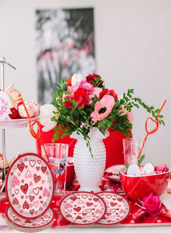 BASEMMAHER Valentine's Day Party Supplies Red Pink Lovely Heart Paper Plates Disposable Dinnerware Dessert Dinner Plate Set for Engagements Weddings Anniversary Birthday Party Decorations Serves 24 - Image 3
