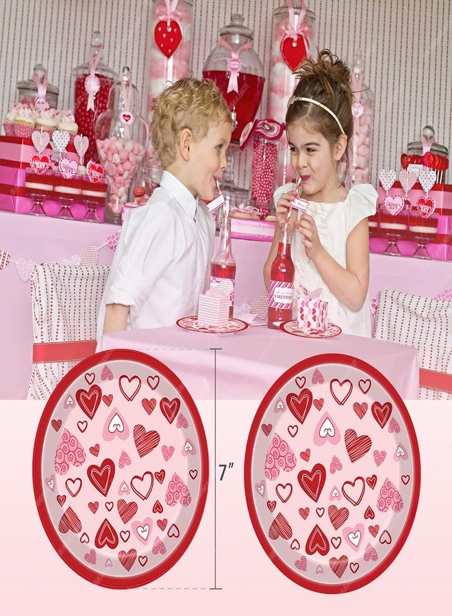 BASEMMAHER Valentine's Day Party Supplies Red Pink Lovely Heart Paper Plates Disposable Dinnerware Dessert Dinner Plate Set for Engagements Weddings Anniversary Birthday Party Decorations Serves 24 - Image 2