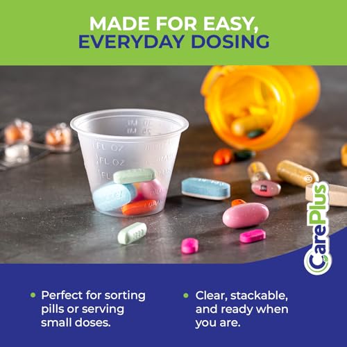 CARE PLUS Disposable Medicine Cups (100 Count - 1 oz) – Sturdy Plastic Measuring & Dosing Cups with Easy-to-Read Embossed Measurement – 30ml Med Cups for Pills, Liquid Medication, Mixing, Paint & More - Image 5