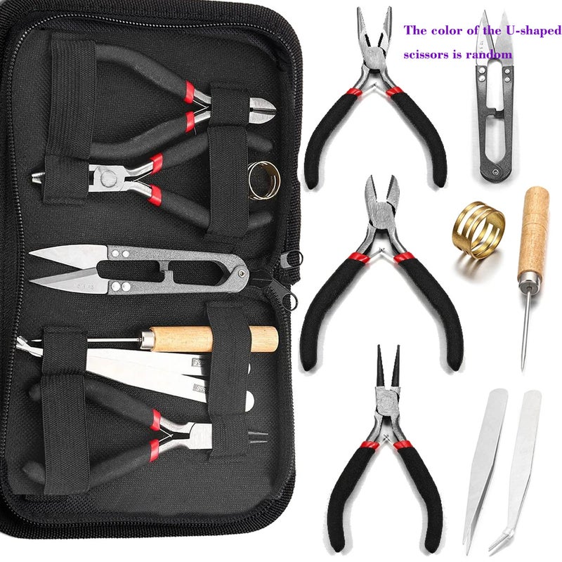 DIY Jewelry Tool Kit Handmade Accessory Set Including Tweezers Scissors And Bracelet Chain Necklace 8-Piece Set For Jewelry Maki G04-8 Tool Kit with Tool Bag 