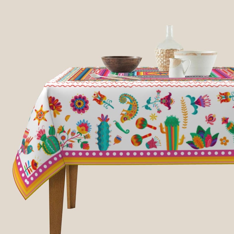 Granbey Colorful Mexico Square Table Cloth  Mexican Floral Tablecloth Cactus Stripes Lines Native Art Table Cover for Kitchen Party Picnic Dining Decor - Image 4