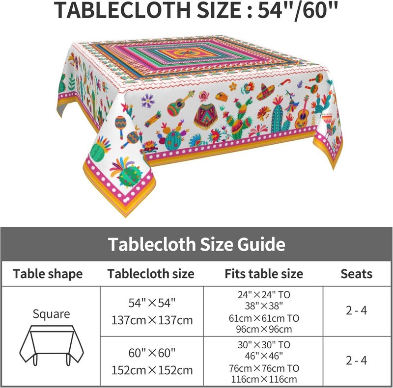 Granbey Colorful Mexico Square Table Cloth  Mexican Floral Tablecloth Cactus Stripes Lines Native Art Table Cover for Kitchen Party Picnic Dining Decor - Image 5