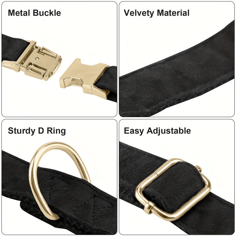 Burgundy Velvet Dog Collar Bowtie Adjustable Metal Buckle Durable Cute Puppy Gift For Small Medium Large Dogs - Image 3