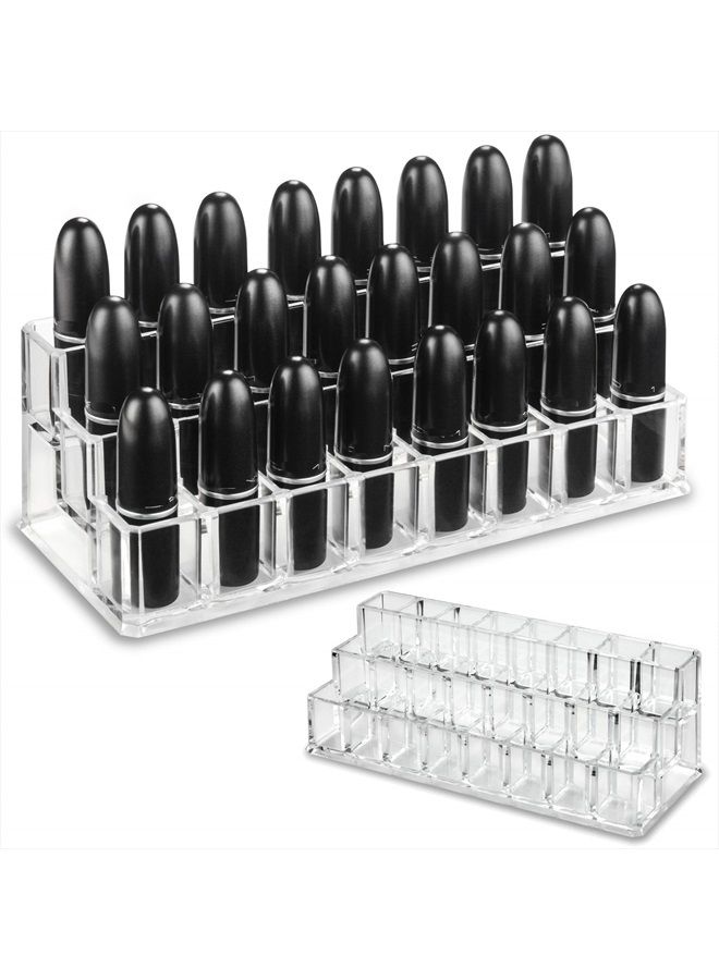 BY ALEGORY byAlegory Tiered Acrylic Lipstick Makeup Organizer | 24 Space Cosmetic Storage - 3 Tiers (CLEAR) - Image 1
