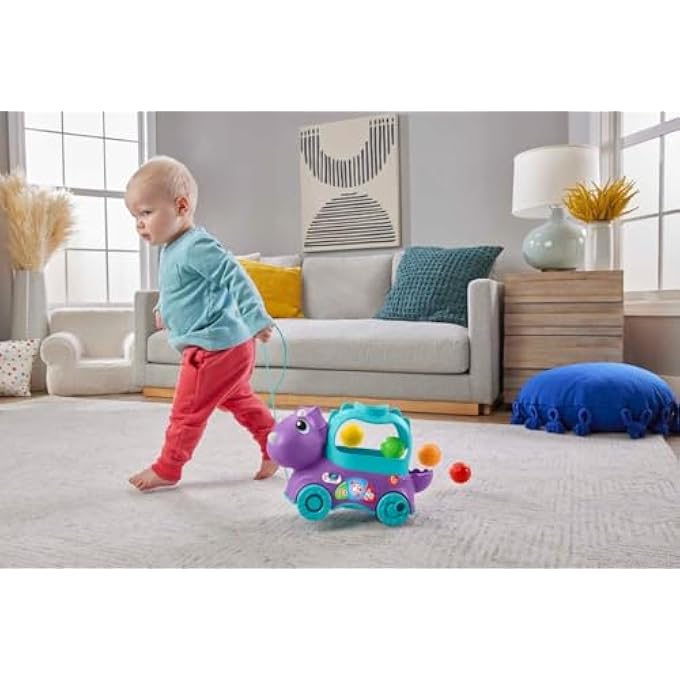 TODDLER LEARNING TOY, MUSICAL DINOSAUR PULL TOY UK ENGLISH VERSION, POPPIN TRICERATOPS - Image 2