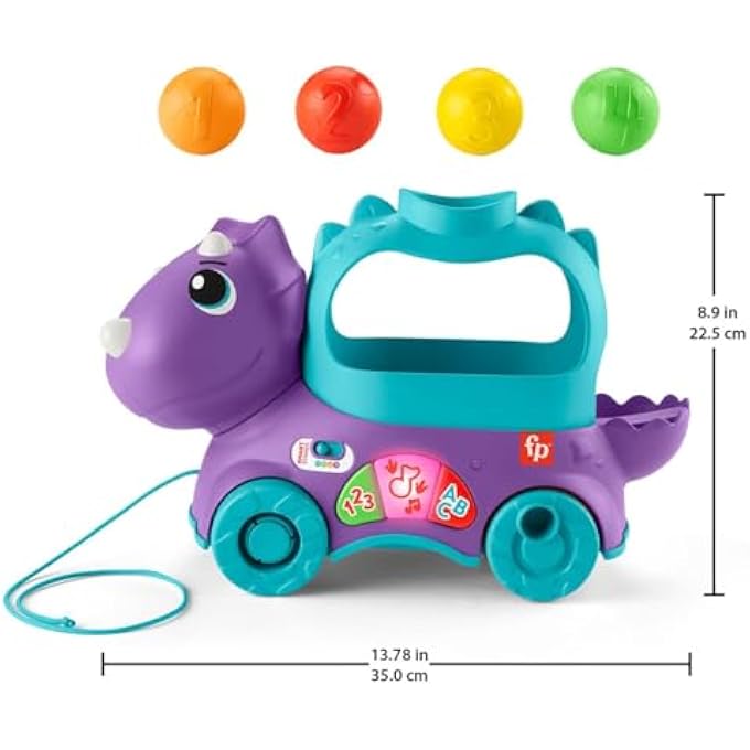 TODDLER LEARNING TOY, MUSICAL DINOSAUR PULL TOY UK ENGLISH VERSION, POPPIN TRICERATOPS - Image 3
