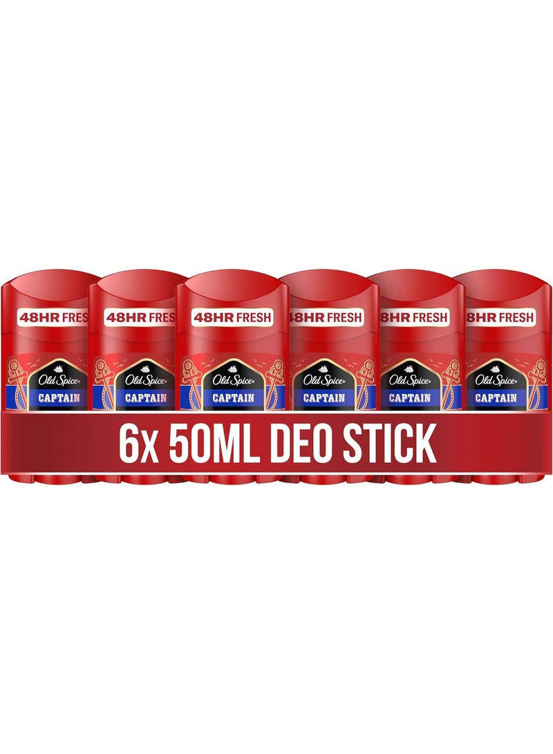 Old Spice Captain deodorant stick for men, 6 x 50 ml, 24/7 freshness with daily use, long-lasting fragrance in perfume quality, protection against odours, no aluminium salts - Image 1