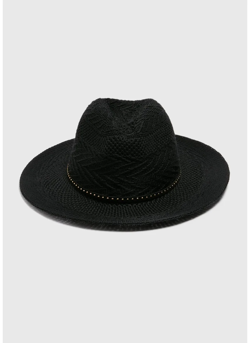 Matalan Black Gold Crochet Trilby Hat
