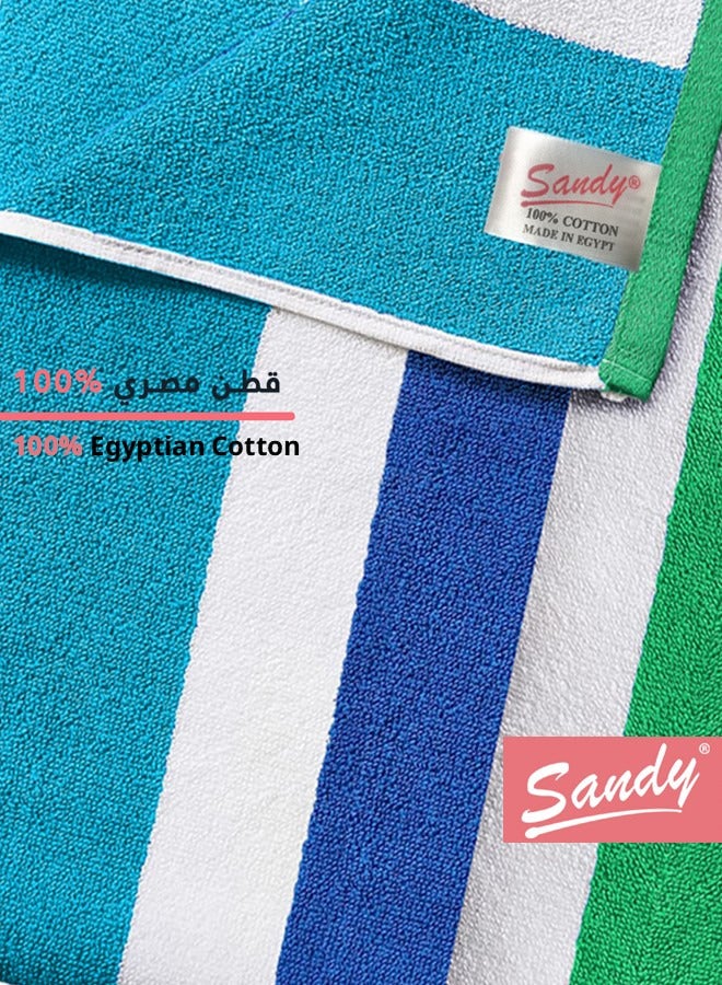Sandy Extra Large Bath Towel Premium Hotel Quality 100% Cotton Made in Egypt, Soft Quick Drying and Highly Absorbent (90x180 cm) - Blue & Green - Image 2