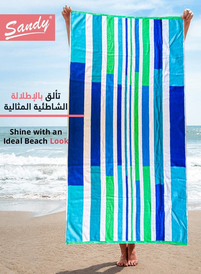 Sandy Extra Large Bath Towel Premium Hotel Quality 100% Cotton Made in Egypt, Soft Quick Drying and Highly Absorbent (90x180 cm) - Blue & Green - Image 3