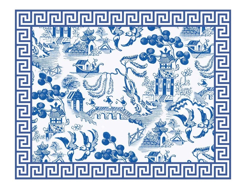 Jolitee Disposable Dining Paper Placemats 24 Pack  One Time Use Baby Placemat for Restaurant Dinner Table Mat for Kids  Toddlers Tidy Travel Mat 11 x 17 Blue Willow Pagoda Chinoiserie China