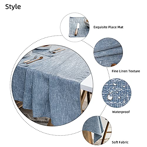 JSFLY Waterproof Cotton Linen Tablecloths Rectangle Dining Table Cloth, Wipe Clean Indoor & Outdoor Table Cover for Buffet Party and Banquets, Wrinkle Resistant（54"x70"） Dirty Blue - Image 4