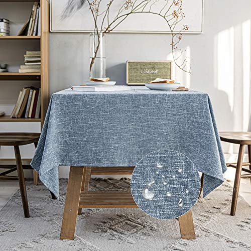 JSFLY Waterproof Cotton Linen Tablecloths Rectangle Dining Table Cloth, Wipe Clean Indoor & Outdoor Table Cover for Buffet Party and Banquets, Wrinkle Resistant（54"x70"） Dirty Blue - Image 2