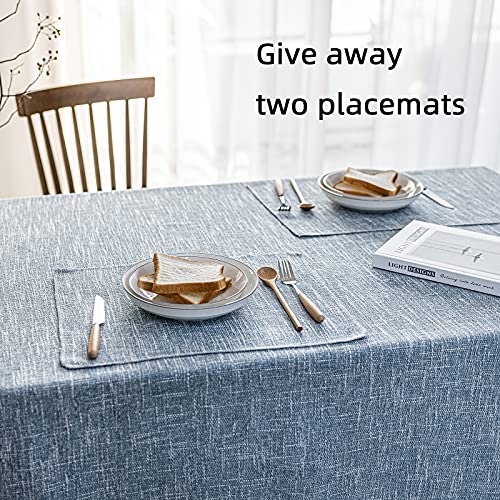 JSFLY Waterproof Cotton Linen Tablecloths Rectangle Dining Table Cloth, Wipe Clean Indoor & Outdoor Table Cover for Buffet Party and Banquets, Wrinkle Resistant（54"x70"） Dirty Blue - Image 5