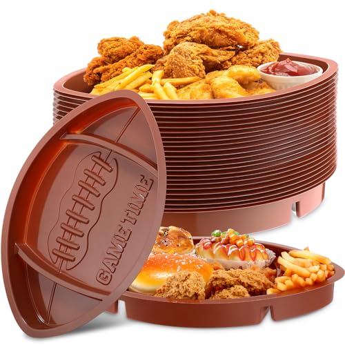 Wiwiqing 12 Pcs Football Serving Trays, Large 13.4 x 8.5 Inch Plastic Football Snack Thick Trays, Includes 2 Dip Sections, Tailgate Party Serveware Decorations - Image 1