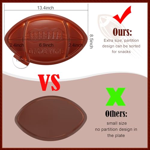 Wiwiqing 12 Pcs Football Serving Trays, Large 13.4 x 8.5 Inch Plastic Football Snack Thick Trays, Includes 2 Dip Sections, Tailgate Party Serveware Decorations - Image 3