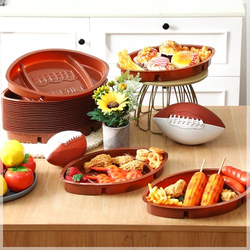 Wiwiqing 12 Pcs Football Serving Trays, Large 13.4 x 8.5 Inch Plastic Football Snack Thick Trays, Includes 2 Dip Sections, Tailgate Party Serveware Decorations - Image 5