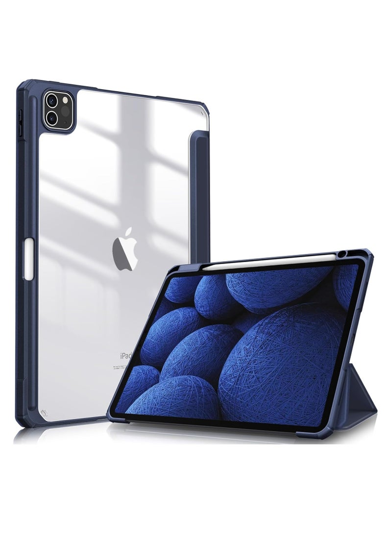 EVO Hybrid Slim Case for iPad Pro 11-inch M4 (2024), Trifold Standing Shockproof Protective Cover with Clear Transparent Back Shell Built-in Pencil Holder for iPad Pro 11" 2024,Navy Blue  - Image 1