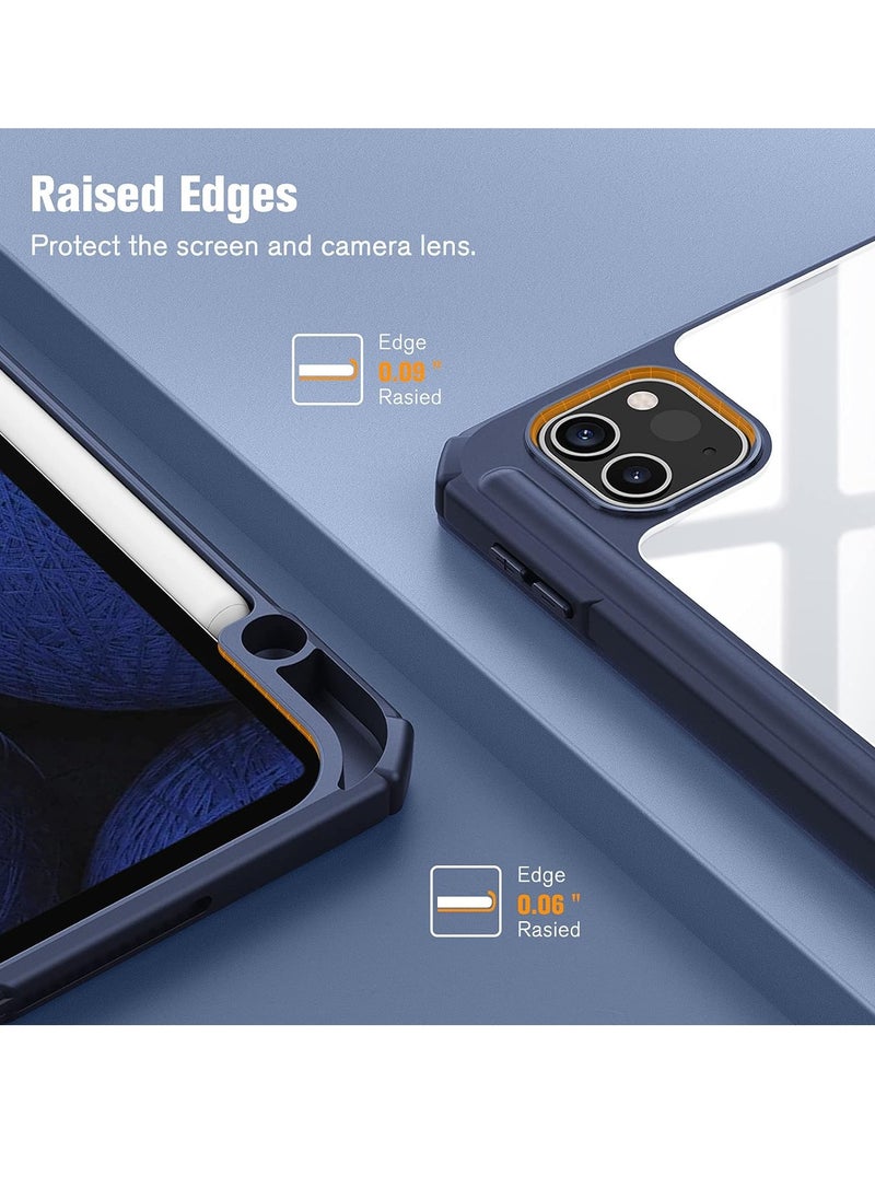 EVO Hybrid Slim Case for iPad Pro 11-inch M4 (2024), Trifold Standing Shockproof Protective Cover with Clear Transparent Back Shell Built-in Pencil Holder for iPad Pro 11" 2024,Navy Blue  - Image 4