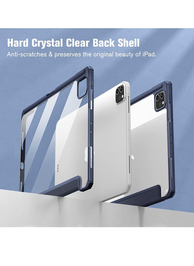 EVO Hybrid Slim Case for iPad Pro 11-inch M4 (2024), Trifold Standing Shockproof Protective Cover with Clear Transparent Back Shell Built-in Pencil Holder for iPad Pro 11" 2024,Navy Blue  - Image 3