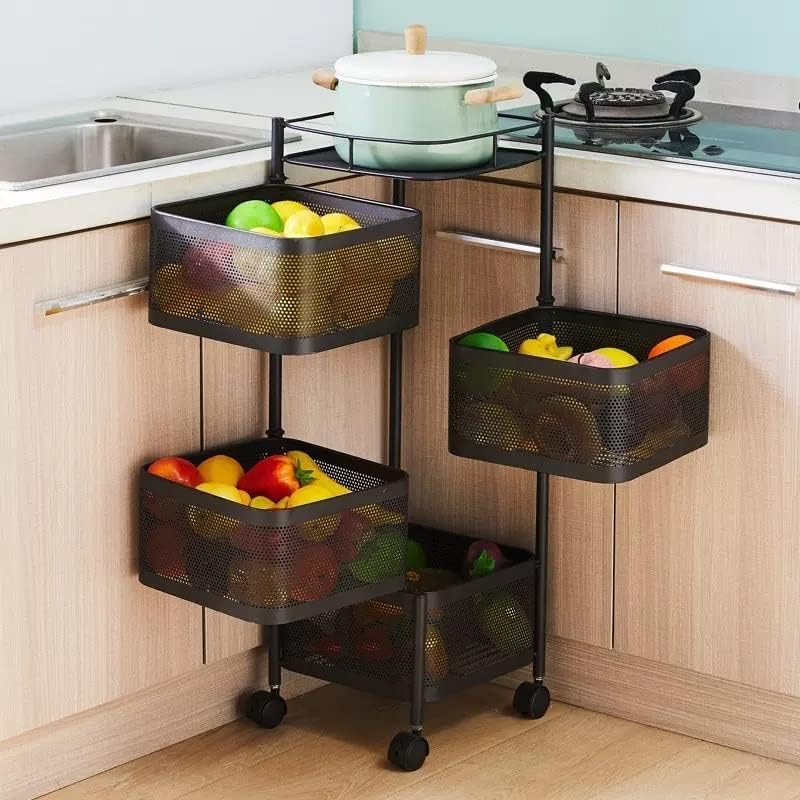 ADMIN INDUSTRIES Kitchen Trolley with Wheels Kitchen Breathable Design Trolley Organizer Items and Storage Solutions for Square Kitchen Organizer and Kitchen Accessories Items Black 4 Layer