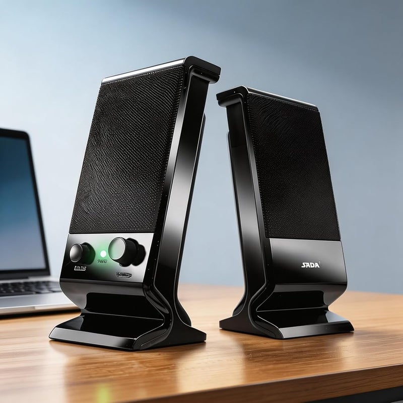 LOOPITYS Computer Speakers, USB Powered Desktop Stereo Speakers with 3.5mm Audio Plug, Volume Control, 6W Surround Sound Compact Laptop Speakers for PC, Monitor, Tablet, Cellphone - Image 1