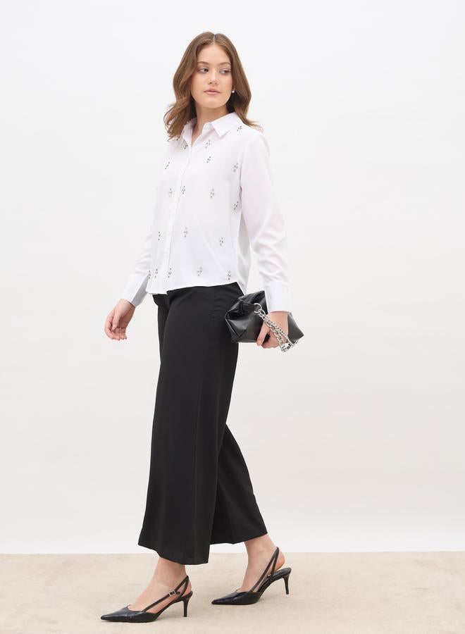 ستايلي قميص بأكمام طويلة مطرزة بقصة عادية - Image 1